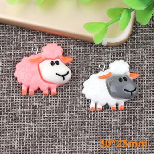 10pcs 30*25mm Fashion Resin animal sheep lamb charms kawaii flatback cabochon sticker for diy jewelry making findings components