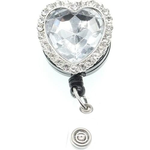 10pcs/lot Retractable Love Heart Shape ID Badge Reel Holder Crystal Medical Nurse Teacher Badge Reel