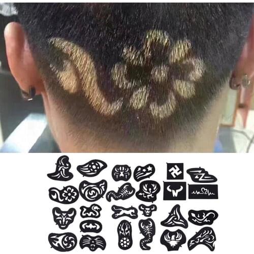 25pcs Multi-shapes Hair Tattoo Template Hair Trimmer Carving Molds Mould Stencil for Salon Hairdressing Styling Tool Accessories