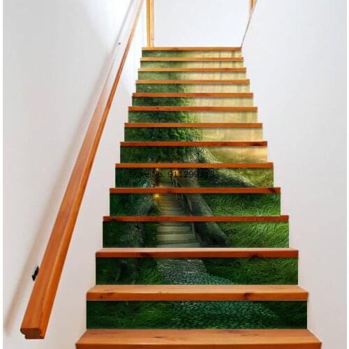 3D DecorJungle Green Plants Fairy Forest Nature Waterproof Stairway StickersDecal for Staircase Decoration Vinyl Stair Sticker