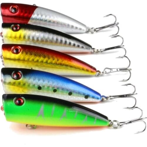 5Pcs Laser Reflective Popper Fishing Lure 6.8cm 9g Top Water Vibration Hard Bait Poper Bait Crankbait Fish Lure