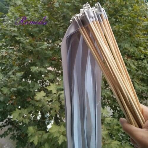 50pcs/lot Sliver and White wedding wands Twirling Streamers wedding ribbon stick for wedding decoration