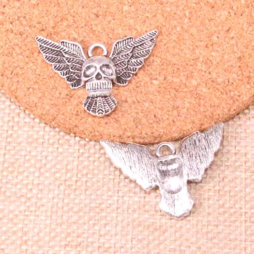 9pcs Tibetan Silver Plated skull bat Charms Pendants for Jewelry Making DIY Handmade Craft 34*25mm