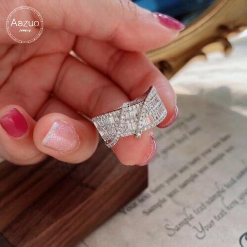 Aazuo 18K Orignal White Gold Real Natrual Diamond 0.95ct Big Luxury Note Ring Fashion Gift For Woman&Lady Birthday Wedding Party