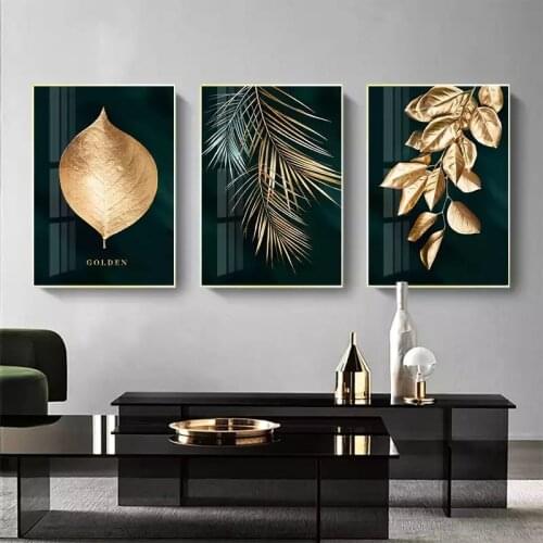 Abstract Golden Plant Leaf Picture Wall Canvas Painting Nordic Modern Home Decoration Poster Living Room Decoration Mural