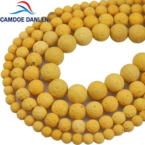 Natural Lava Stone Beads Yellow Volcanic Dyed Stone Round Loose Beads Spacer 6 8 10 12mm Diy Bracelet Jewelry Making