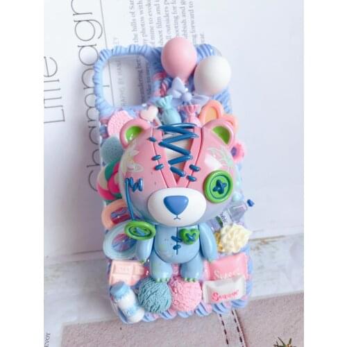 Handmade For Samsung galaxy s21 plus case 3D Caroon Bear s20 FE Kawaii phone shell s9 s10 s20+ DIY cream cover note20 ultra Gift