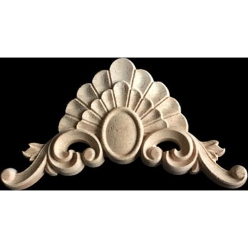 Flower Wood Carving Natural Wood Appliques for Furniture Cabinet Unpainted Wooden Mouldings Decal Decorative Figurines