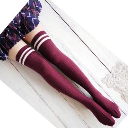 Girls School Style Long Leg Warmers Cotton Thigh High Stocking Female Braided Knit Stripe Warm Over the Knee Stockings One Size