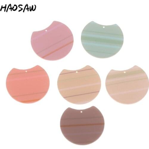 HAOSAW 33*37MM 6Pcs/Lot HandMade/Acetic Acid Charm/Incomplete Coin Shape/DIY Jewelry Making/Jewelry Accessories/Earring Findings