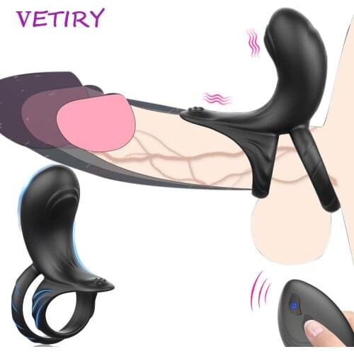 Vibrator Cock Ring Male Double Penis Ring Delay Ejaculation Sex Toys for Men Couple Clitoris Massager G spot Stimulator Remote