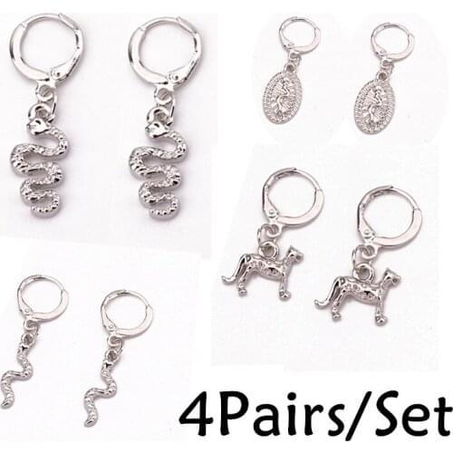 4Pairs Punk Snake Leopard Mini Small Hoop Earrings Set For Women Men Cute Gold Metal Color Animals Stud Earrings 2020 Jewelry