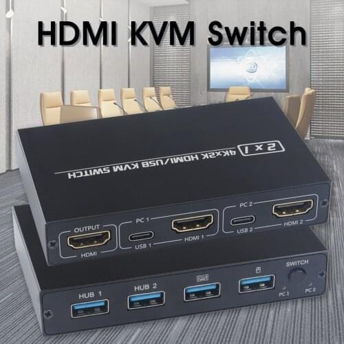 HDMI-compatible KVM Switch 2 Ports for 2 Computers Share One Monitor Keyboard Mouse Printer 4K@30Hz