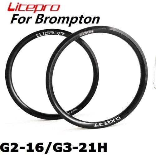 Litepro 349 16x1-3/8 ForBrompton Rims 16/21 Hole Double Wall Aluminum Alloy Gloss Black Disc Brake Wheel Rim Schrader Valve