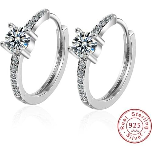 Fashion CZ Zircon big smooth stud Earrings for Women Girls 925 Silver Circle inlaid zircon Earings wedding silver Jewelry Gifts