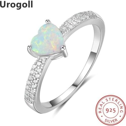 Trendy 925 Sterling Silver Fine Jewelry Opal Heart Rings For Women Luxury Engagement Wedding Jewelry Gifts