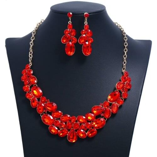 Fashion All-match Crystal Rhinestone Pendant Bridal Wedding Ornament Exquisite Earrings & Necklace Womens Party Jewelry Set