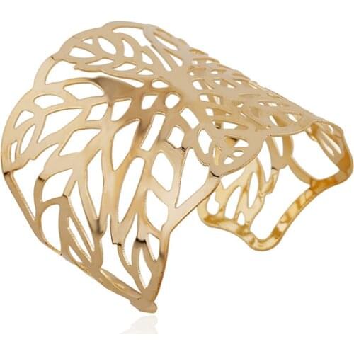 New Hot Mix Designs Unisex Geometric Hollow Out Bracelets & Bangles Golden Alloy Punk Open Cuff Bracelet Bangle for Women