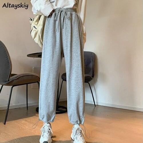 Harem Pants Women Korean Style Streetwear Cool Teens Normcore Leisure All-match Solid Running Pantalones Mujer Drawstring Casual