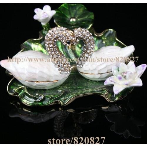Faberge Style Swan Trinket Box Swan Box Crystals Trinket, Keepsake, Pill Box Figurine Handcrafted Crystal Swan Trinket Box