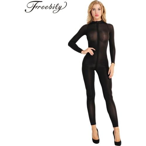 Sexy Lingerie Tulle Bodystockings for Women Hot Erotic Bodysuit Open Crotch with Double Zipper Detail Babydoll Bodysuit Jumpsuit