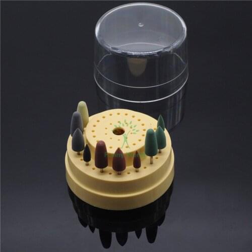Dentist Clinic 1 Plastic Burs Holder Block Case 60 Holes And 10 Silicone Rubber Polishing Burs