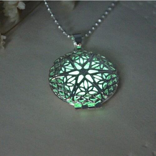 Glow In The Dark Moon Necklace Round Hollow Pendant Necklace Luminous Necklace Silver Chain Luminous Jewelry Women Gifts