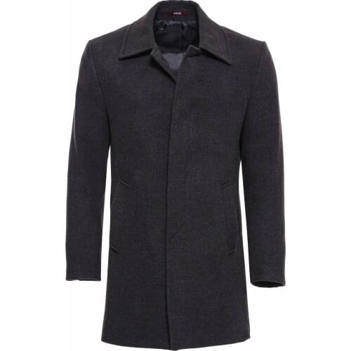Dark Grey Hidden Button Peak Lapel Coat