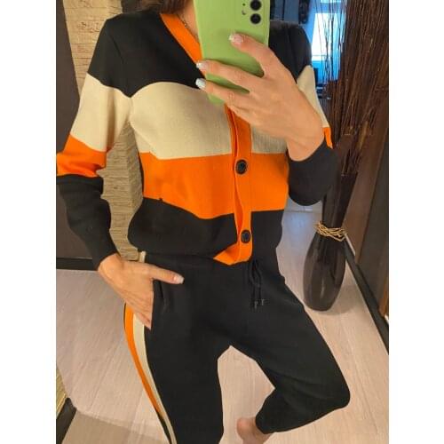 Knitted Trouser Suits Two Piece Set Tracksuit Loungewear 2021 New Summer Soft Sweater Cashmere Coat + Jogger Sweatpants
