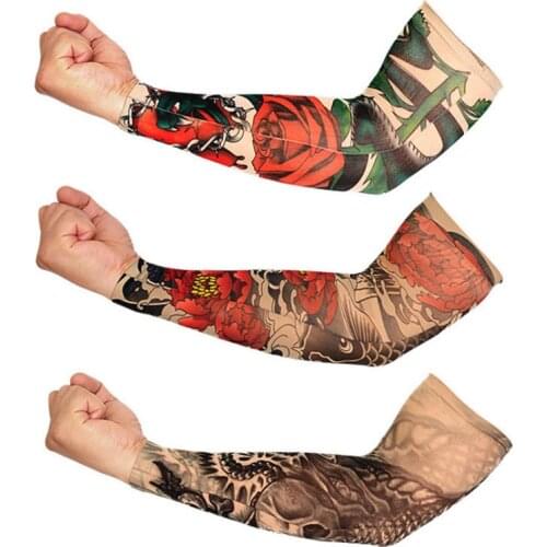 Cycling Sleeve Sports Tattoo UV Block Cool Arm Sleeves Armwarmer Cover Sun Protection Skull Bike Bicycle Arm Warmer