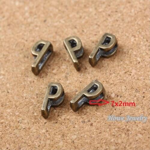 Wholesale 180 pcs Vintage Charms Letter P Antique bronze Fit Leather leather slide rope bracelet jewelry production 10078