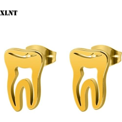 XLNT Dentist Tooth Stud Earrings for Women Men Doctor Nurse Minimalist Jewelry Small Earrings Medical Graduation Gift