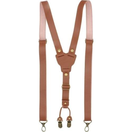Y Back Bronze Hook British Style Mens Suspenders Vintage Adjustable Unisex Full Genuine Leather Suspender Pant Strap