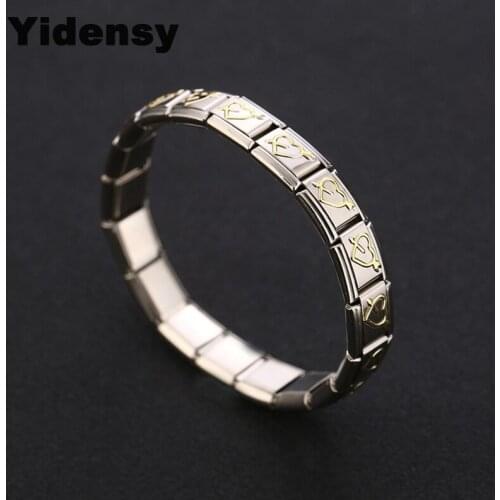 Yidensy Fashion Stainless Steel Heart Charms Bracelets Men Male Punk Silver Color Wide Elastic Rope Bracelet Bangles Jewelry