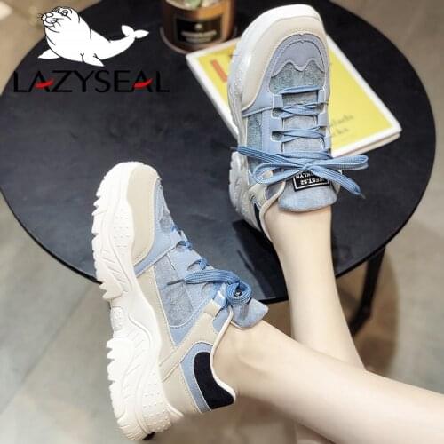 LazySeal Chunky Heel Flock Woman Ankle Boots Shoes New Breathable Height Increasing Platform Women Sneakers Ladies Walking Shoes