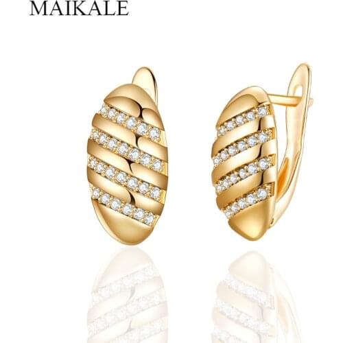 MAIKALE New Classic Small Gold Micro Inlay Cubic Zirconia Earrings Simple Oval Stud Earrings for Women Jewelry Brincos Gift