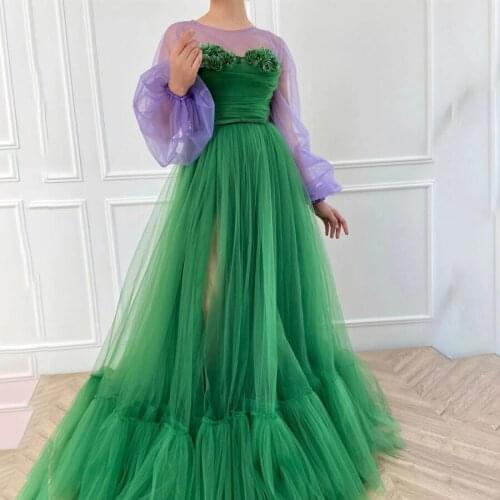 See Through Sweetheart Neckline Purple and Green Hand Made Rose Prom Dress Two Stones Evening Dress vestido de festa longo