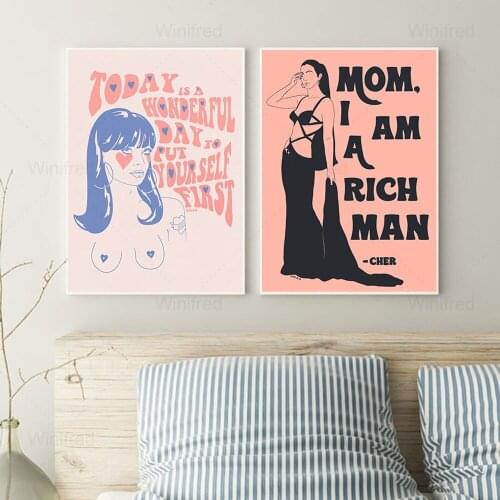 Cartoon Canvas Painting Feminist Art Print Today Quote Black Women Posters Yourself First Self Love Feminism Picture Home Decor