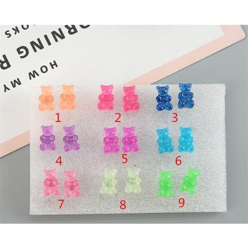 1pair 12*8mm Stud Earring Cute Colorful Cartoon Glitter Resin Candy Gummy Bear Earrings for Women Jewelry