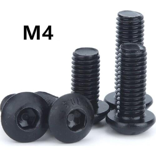 100pcs/lot ISO7380 GB70.2 M4x6/8/10/12/16/20/25/30mm Grade 10.9 Round Head Screws Mushroom Hexagon Socket Button Head Screw