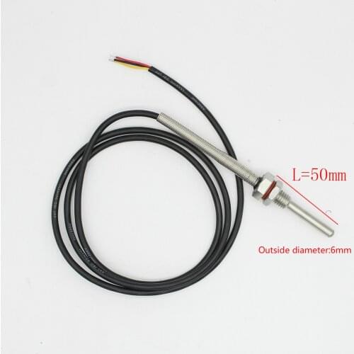 1x DS18B20 Digital Temperature Sensor Stainless Steel 304 M10X1.5Outside diameter 6mm Line length 1 meter tube Long L35-L400mm