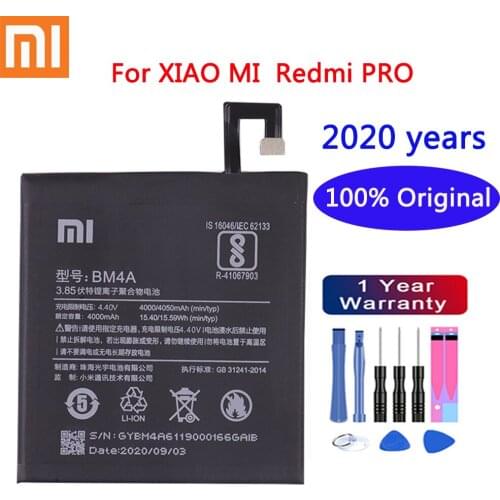 2020 years 100% original Battery 4000mAh BM4A Phone Batteries for Xiaomi Hongmi Redmi Pro Battery+ToolS