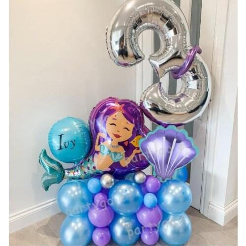 32pcs/set Large Mermaid Party Balloons 30inch Number Foil Balloon Girls Birthday Baby Shower Party Decor Helium Globos Supplies