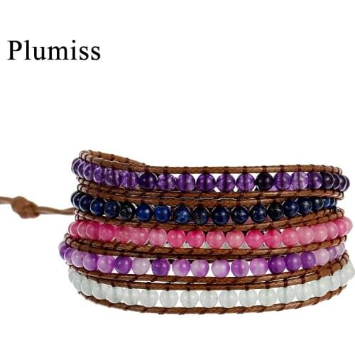 5 Layers Natural Stone Wrap Bracelets for Women Lapis Lazuli Amethysts Beaded Bracelet Bohemian Handmade Jewelry Gift for Her