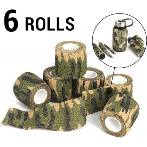 6 Rolls Outdoor Camouflage Tape Camo Wrap Self-Adhesive Tapes Protective Non-Woven Fabric Stretch Bandage