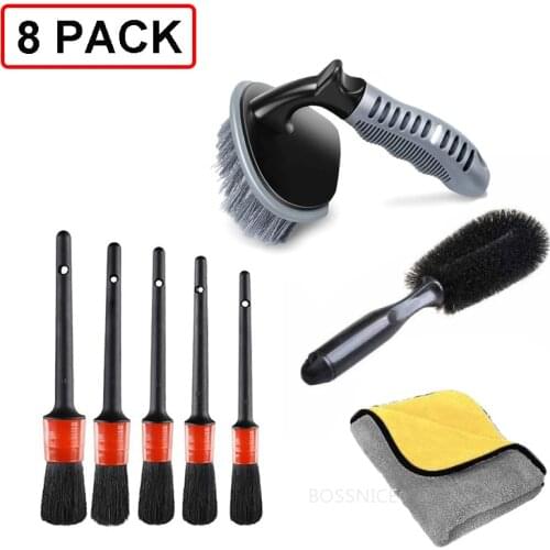 8Pcs Wheel Brush For Car Tire Rim Cleaning With Short Handle Auto Detailing Brushes And Microfiber Towel Car Wash Accessories