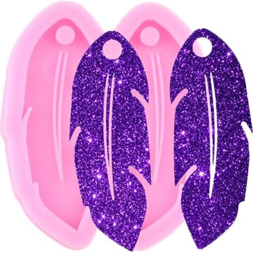 Shiny Glossy Feather Earring Mold DIY Handmade Charms Necklace Molds Keychain Resin Epoxy Mould Jewelry Pendant Silicone Moulds