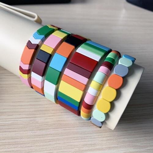 Unisex Charm Bracelets for Women Men Beaded Bracelet DIY Rainbow Color Arrow Hexagon Square Beads Bracelet Jewelry Gift