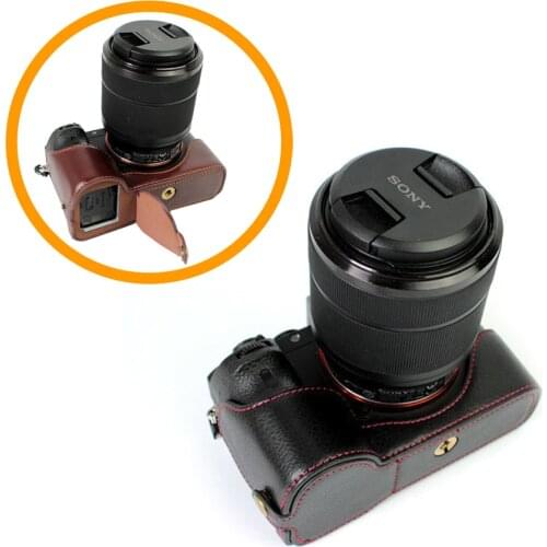 Genuine Cowhide real Leather Camera Half Body Case Base For Sony A7 A7R A7S A7K with Battery Opening