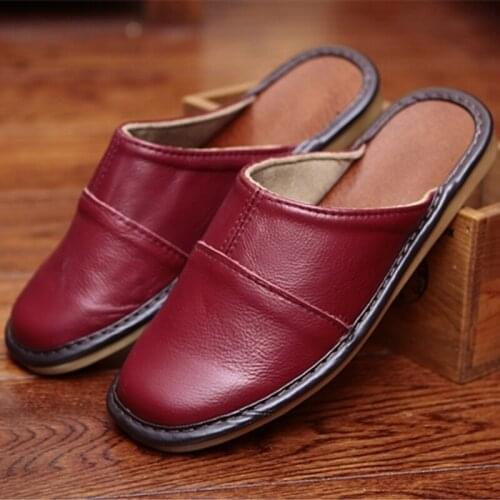 Genuine Leather Couples Spring/Autumn Indoor Slippers Cow Leather Anti-Slip Men&Women Home Shoes Fashion Casual Shoes